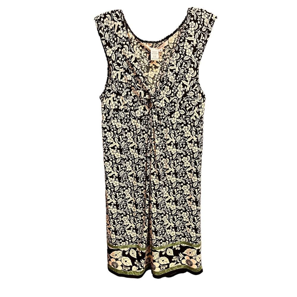 Max Studio Floral Sleeveless V Neck Dress Small Black Green